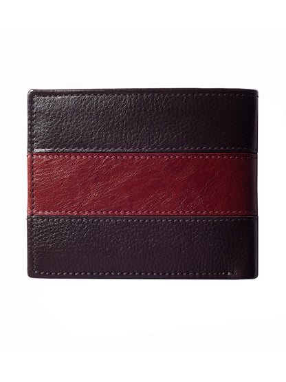 Brown and Wine Colour Block Bi-fold  wallet