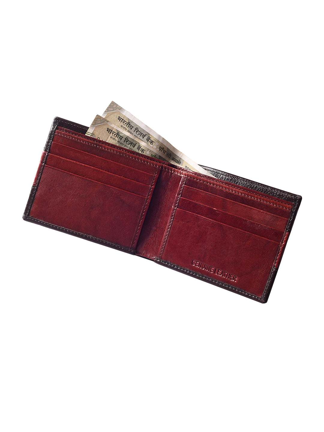 Brown and Wine Colour Block Bi-fold  wallet
