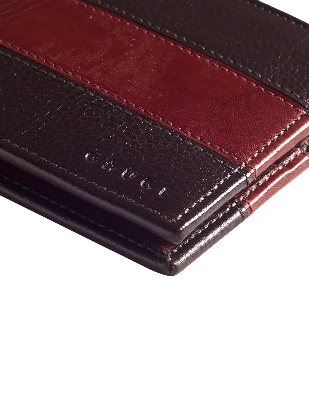 Brown and Wine Colour Block Bi-fold  wallet
