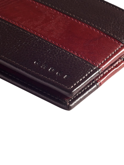 Brown and Wine Colour Block Bi-fold  wallet
