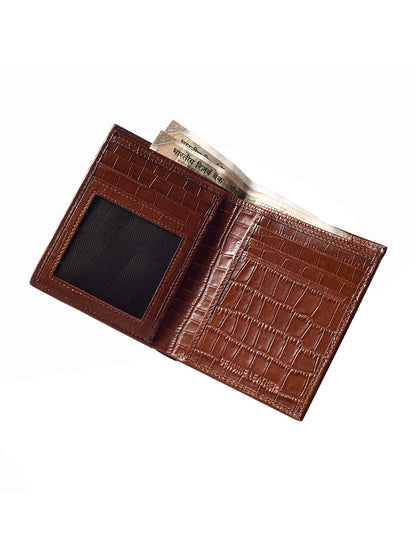 Tan Croco Vertical Bi-fold  wallet
